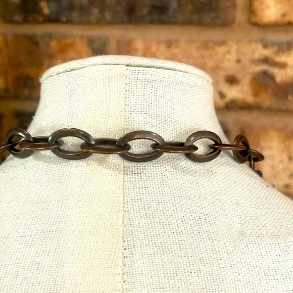 Nolan Miller 90s Vintage Veneto Chain Orange Rhinestone Toggle Clasp Necklace - Picture 6 of 7